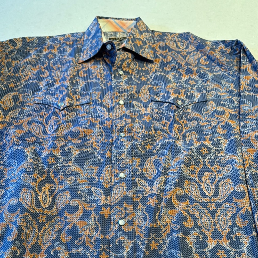 Stetson Blue and Orange Casual Button Down Shirt snaps